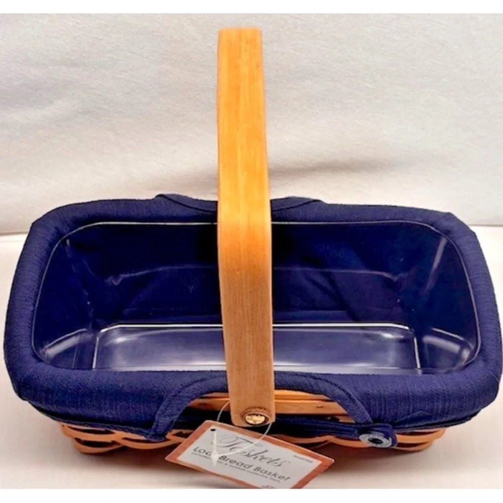 Taskets Renaissance Woven Loaf Bread Basket Navy Blue Fabric Acetate Liner 22848